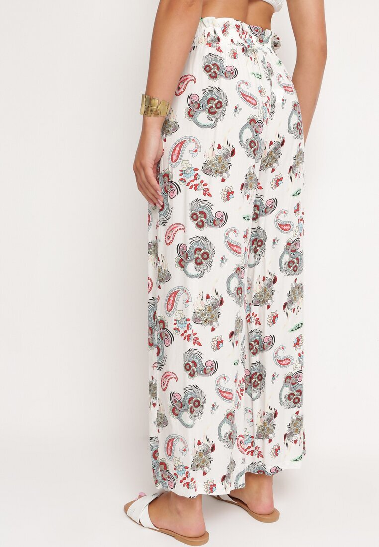 airisa Pantaloni Alb-Roz din Bumbac stil Boho cu picioare largi și elastic în talie Jelvia