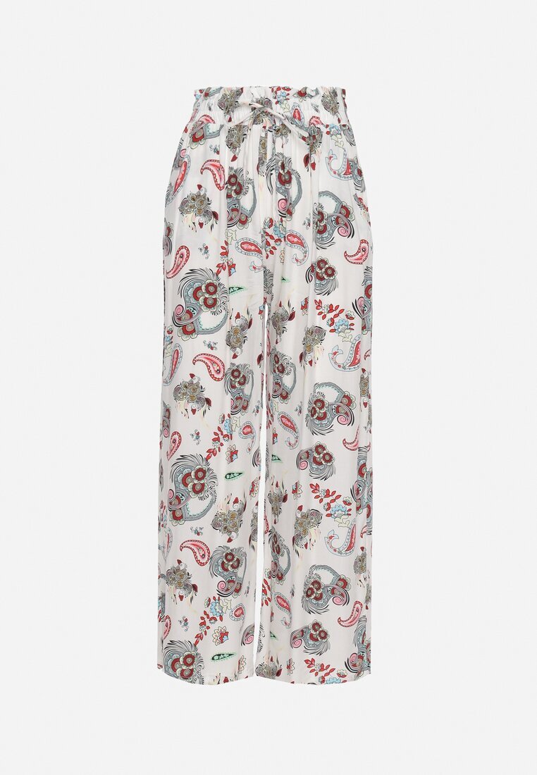 airisa Pantaloni Alb-Roz din Bumbac stil Boho cu picioare largi și elastic în talie Jelvia