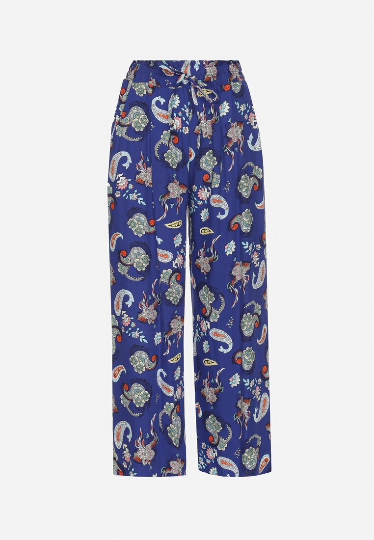 airisa Pantaloni Albaștri din Bumbac în Stil Boho cu Crăci Largi și Bandă Elastică în Talie Jelvia