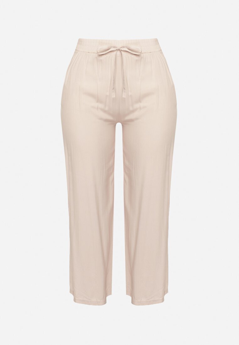 airisa Pantaloni Bej din Bumbac Croi Culotte cu Talie Înaltă Finisați cu Elastic în Talie Eviorias