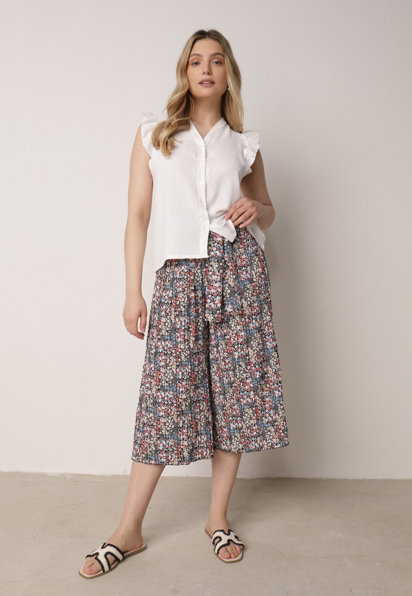 airisa Pantaloni Negru-Roz Largi Plisați din Bumbac și cu Elastic în Talie Legați cu o Curea Closofia