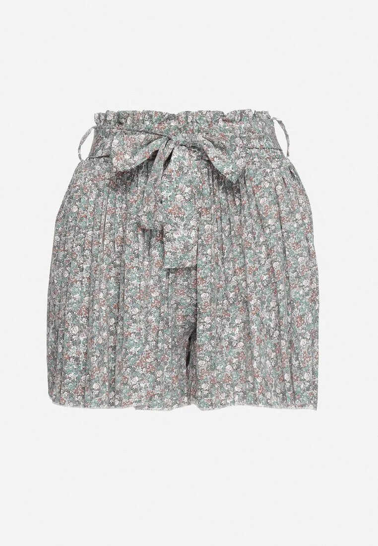airisa Pantaloni scurți Verzi Largi Plisați cu Talie Înaltă cu Elastic în Talie și Curea din Material Cersefia