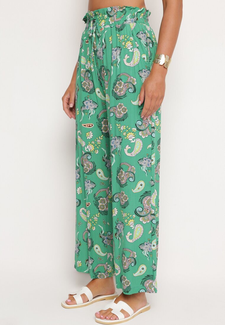 airisa Pantaloni Verzi din Bumbac în Stil Boho cu Picioare Largi și cu Elastic în Talie Jelvia