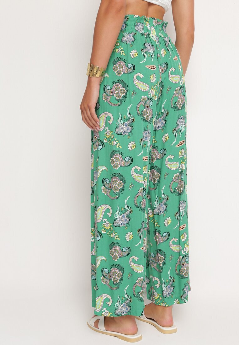 airisa Pantaloni Verzi din Bumbac în Stil Boho cu Picioare Largi și cu Elastic în Talie Jelvia