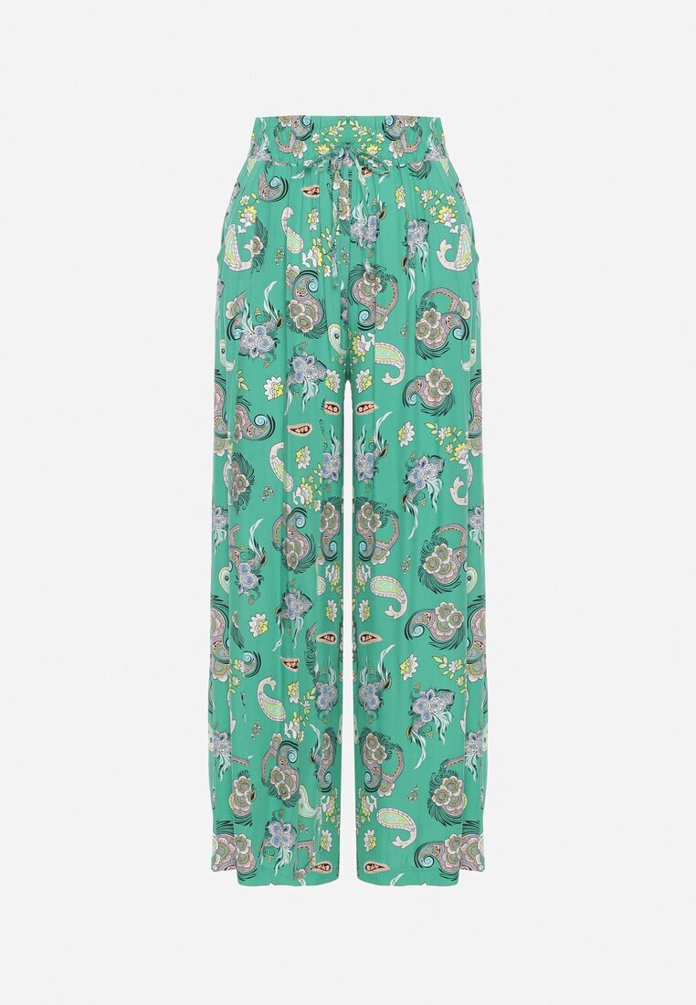 airisa Pantaloni Verzi din Bumbac în Stil Boho cu Picioare Largi și cu Elastic în Talie Jelvia