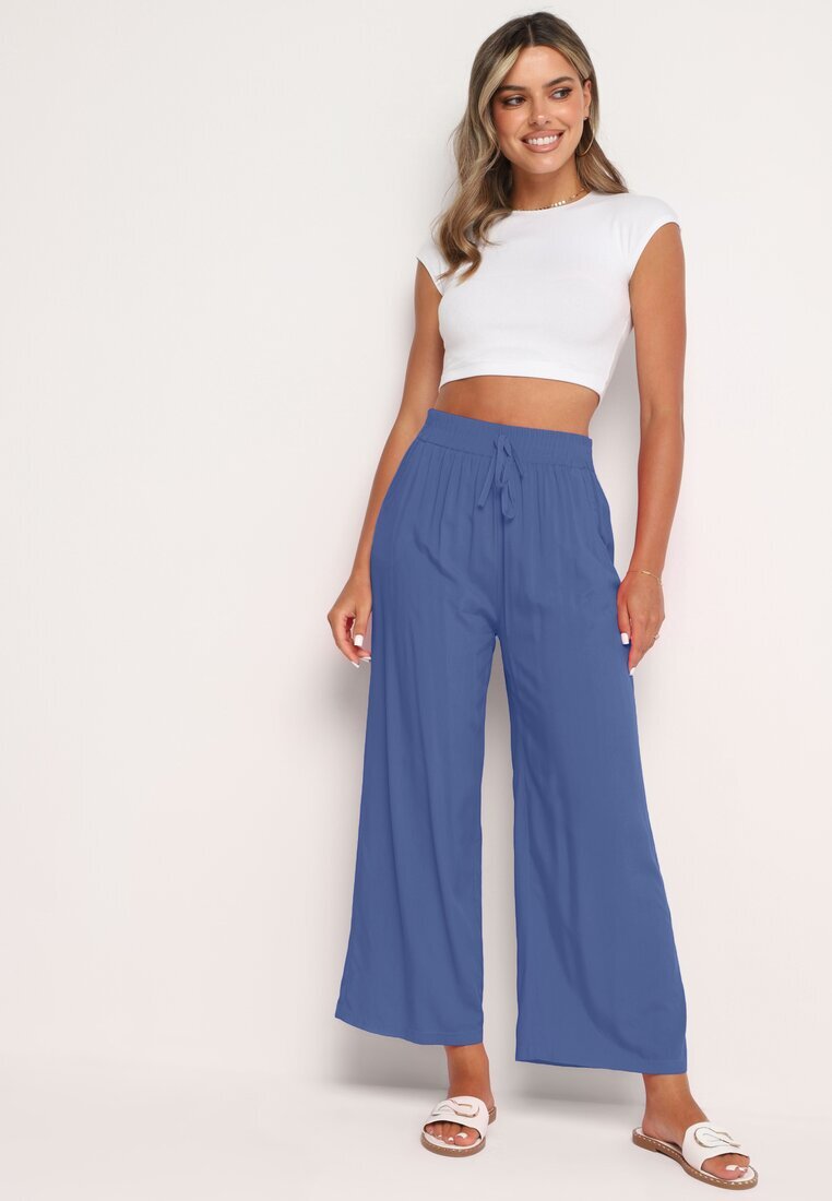 airisa Pantaloni Violet din bumbac Palazzo cu picioare largi Vimithia