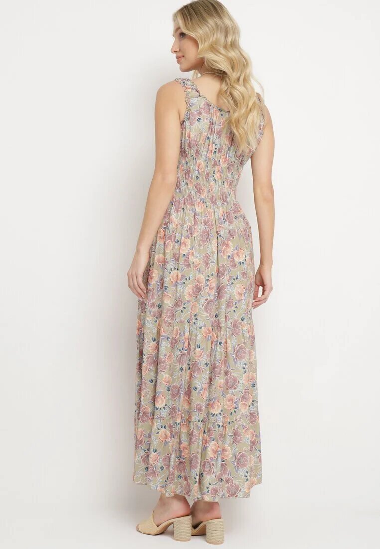 airisa Rochie cloș verde deschis din bumbac cu imprimeu floral cu nasturi Jamallia