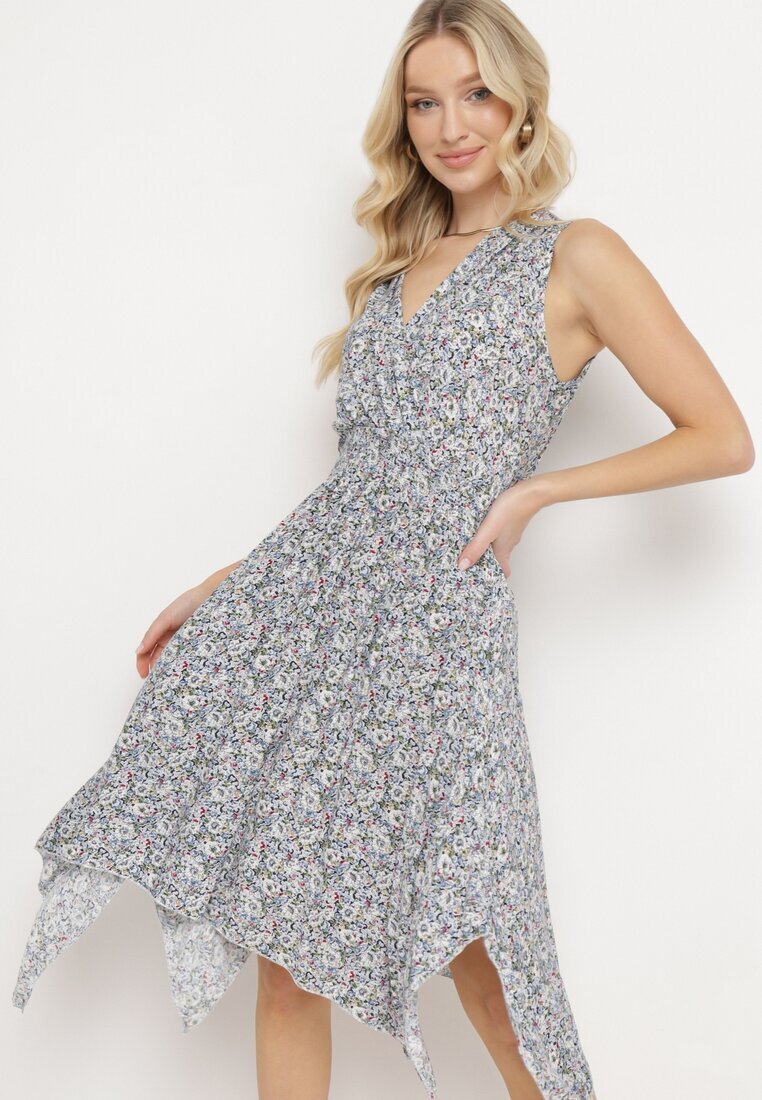 airisa Rochie Granat-Bej din Bumbac Elastic cu Tiv Asimetric și Elastic în Talie Penelorea