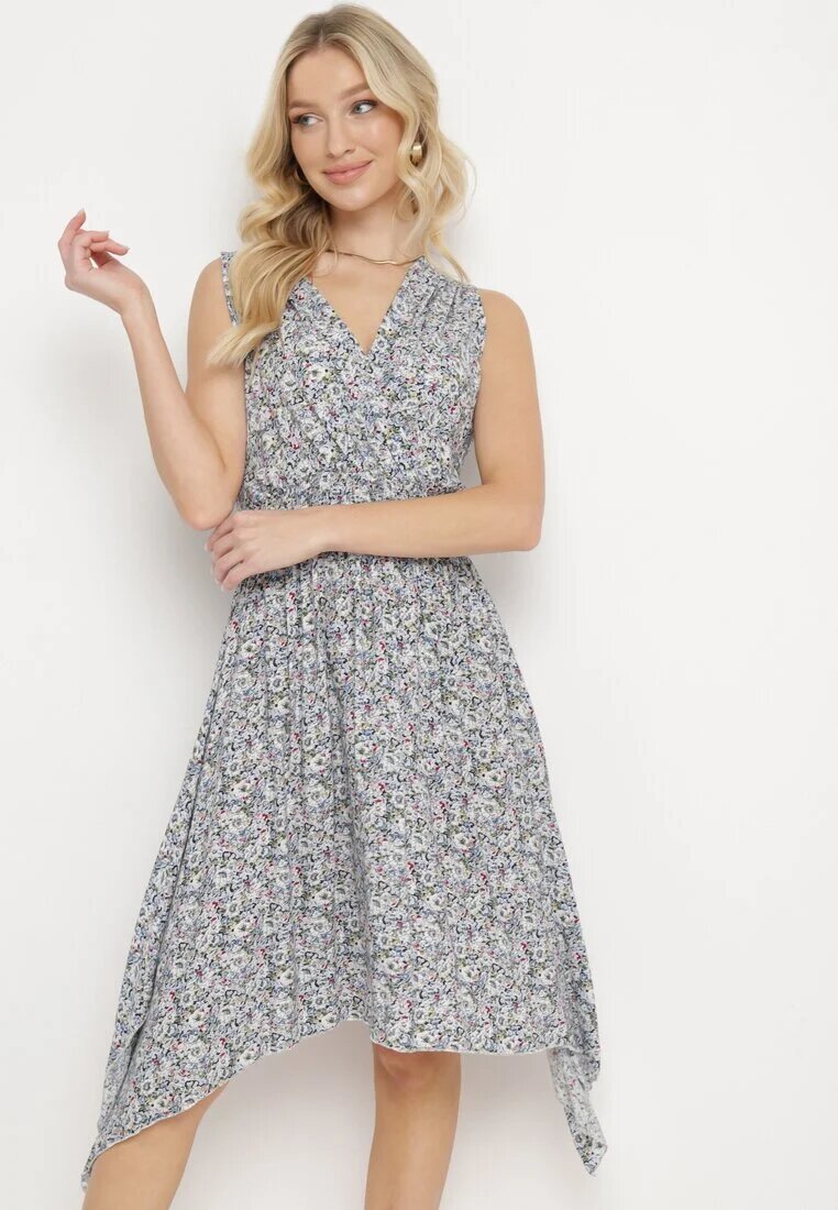 airisa Rochie Granat-Bej din Bumbac Elastic cu Tiv Asimetric și Elastic în Talie Penelorea