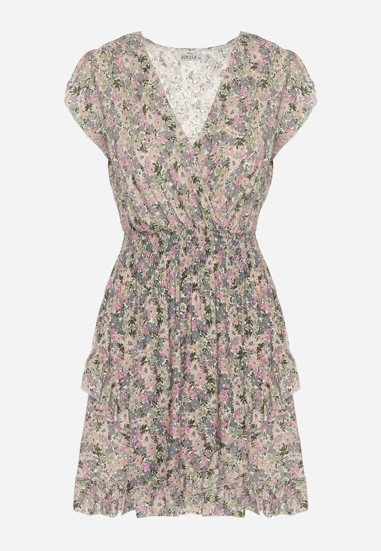 airisa Rochie Gri-Roz Din bumbac cu elastic în talie cu imprimeu floral Pledoria