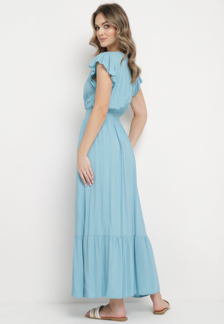 airisa Rochie Maxi Din bumbac Albastră deschis cu decolteu petrecut Evazată Xaliara