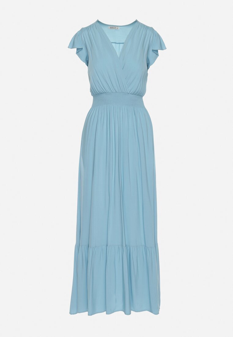 airisa Rochie Maxi Din bumbac Albastră deschis cu decolteu petrecut Evazată Xaliara