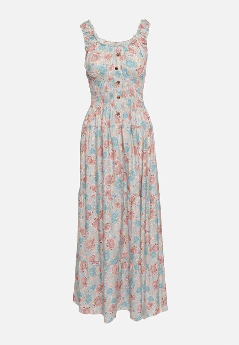 airisa Rochie Mentă Evazată din Bumbac cu Imprimeu Floral cu Nasturi Jamallia