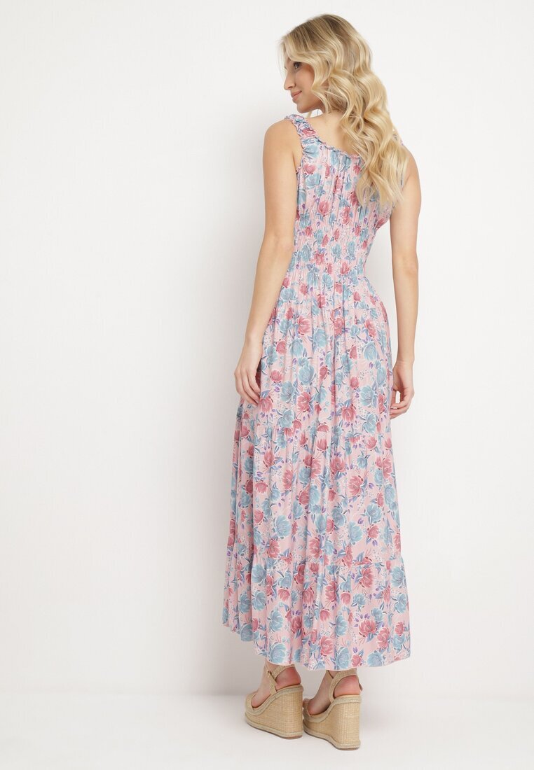 airisa Rochie Roz deschis Evazată Din bumbac Cu imprimeu floral Cu nasturi Jamallia