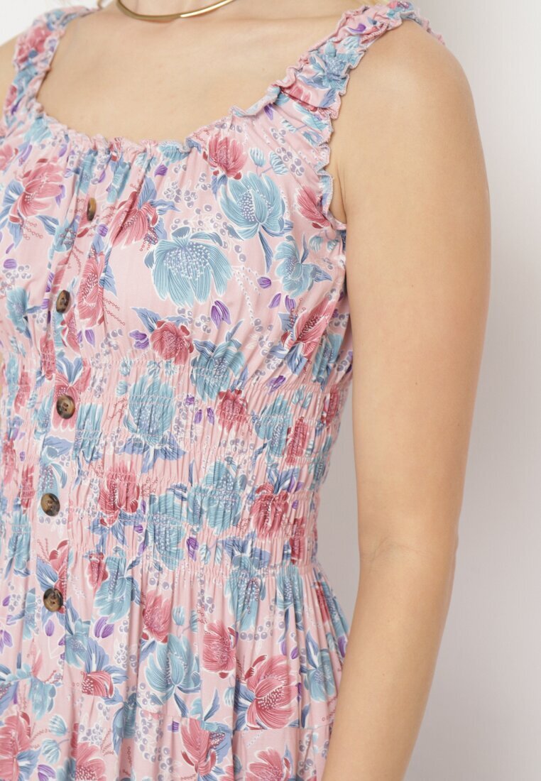 airisa Rochie Roz deschis Evazată Din bumbac Cu imprimeu floral Cu nasturi Jamallia
