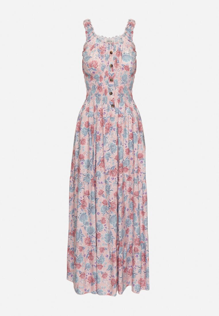 airisa Rochie Roz deschis Evazată Din bumbac Cu imprimeu floral Cu nasturi Jamallia