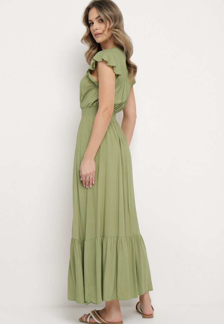 airisa Rochie Verde de Bumbac Maxi cu Decolteu Petrecut Cloș Xaliara