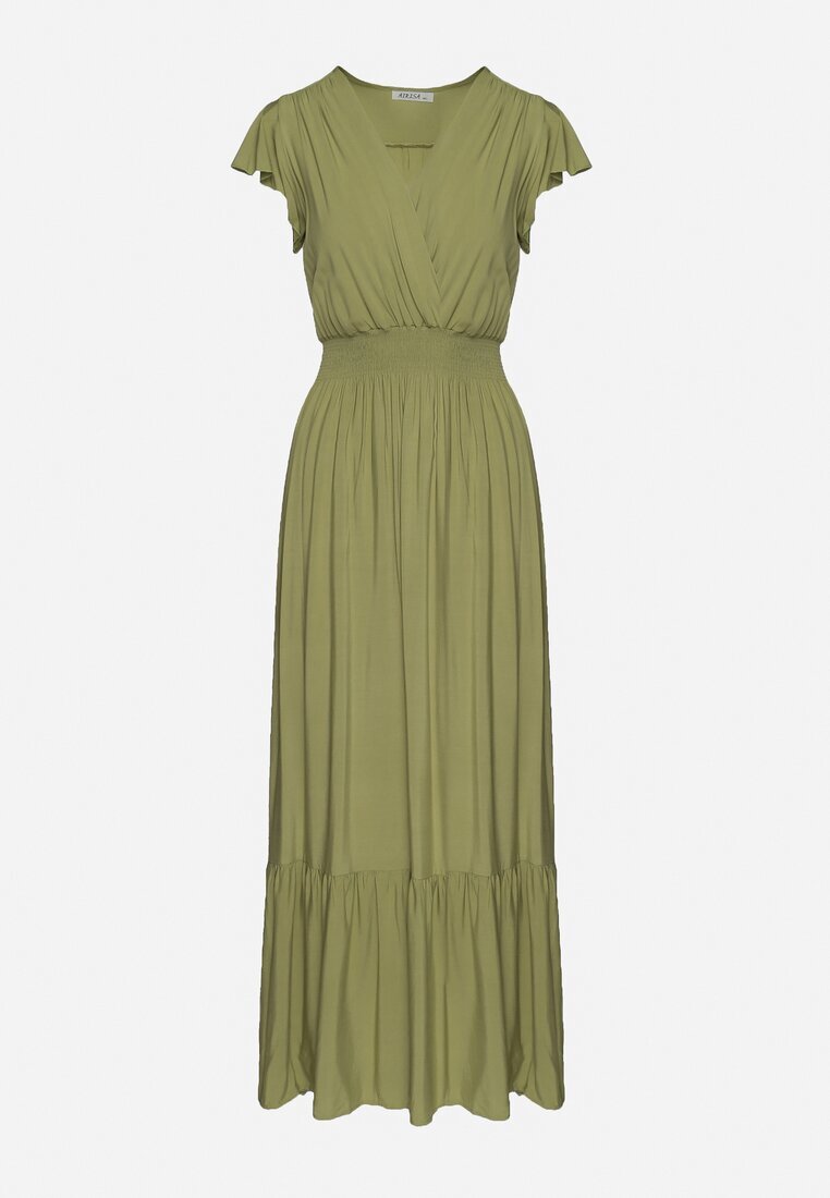 airisa Rochie Verde de Bumbac Maxi cu Decolteu Petrecut Cloș Xaliara