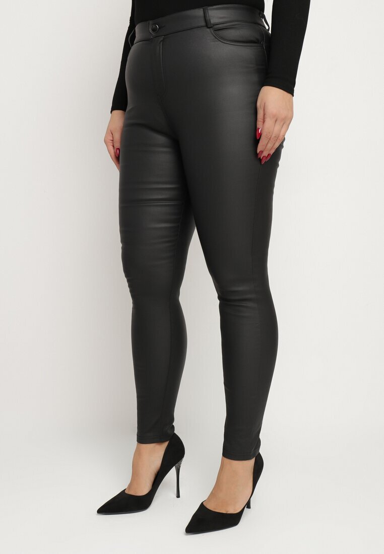 alina Pantaloni Negri Slim din Piele Ecologică Emiliara