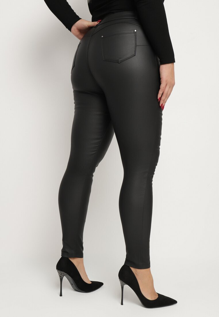alina Pantaloni Negri Slim din Piele Ecologică Emiliara