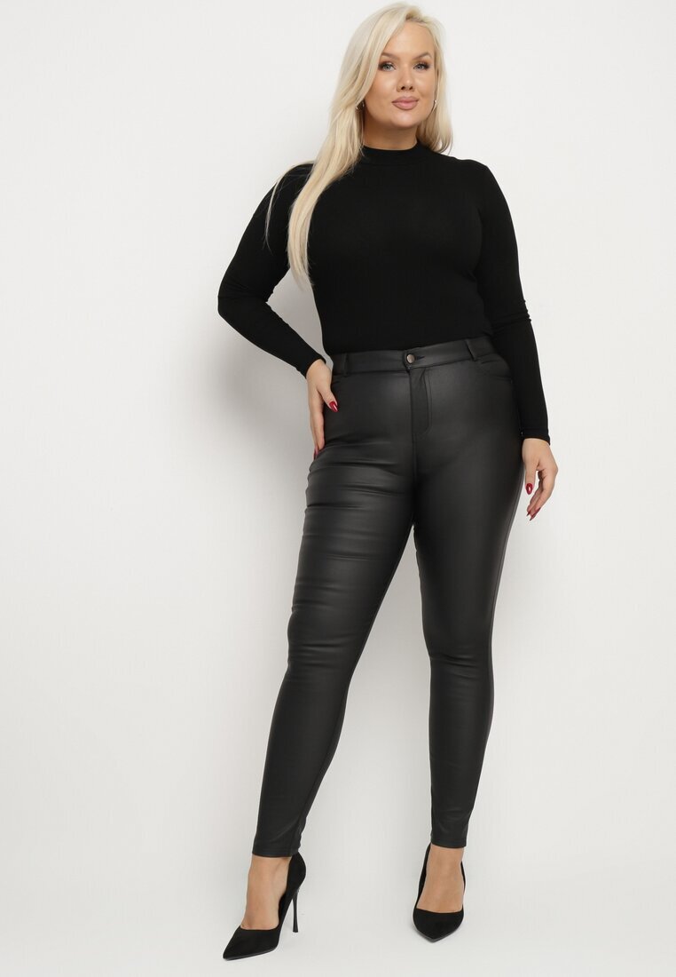 alina Pantaloni Negri Slim din Piele Ecologică Emiliara