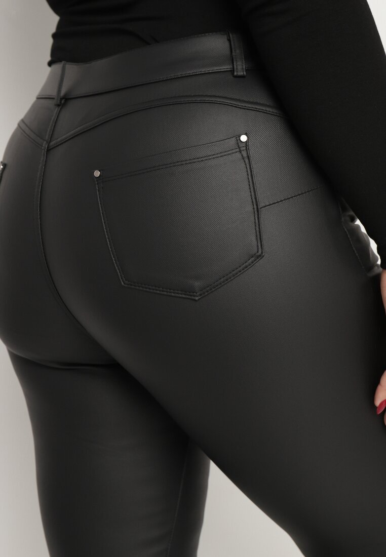 alina Pantaloni Negri Slim din Piele Ecologică Emiliara