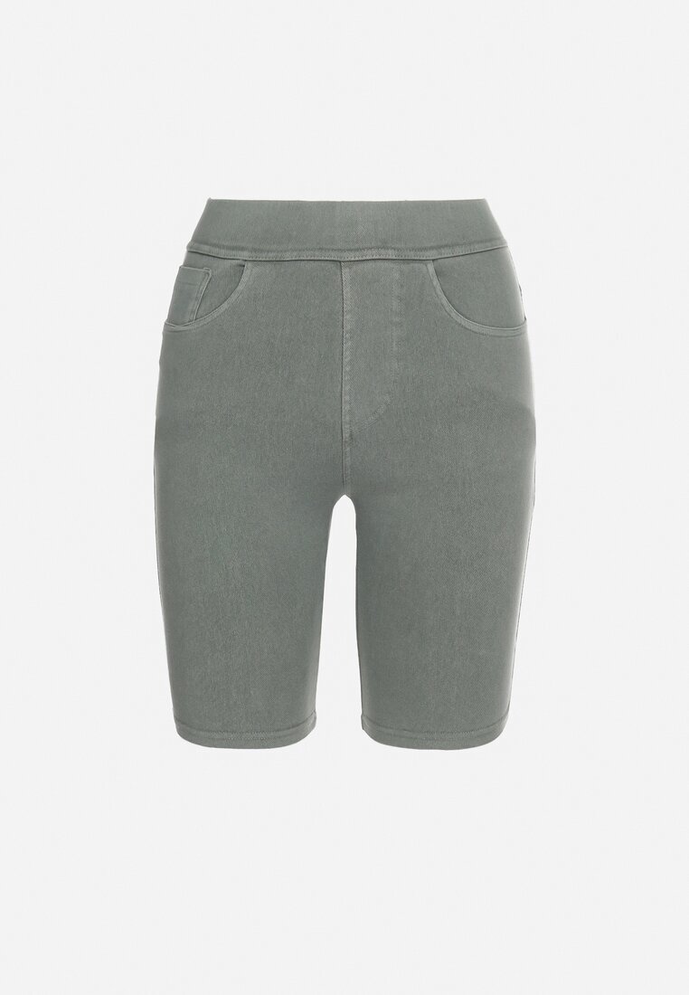 alina Pantaloni scurți Jeans Verzi cu elastic în talie și talie înaltă Kivolia