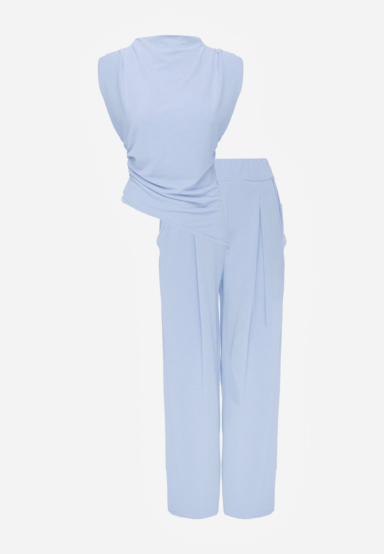 allyson Compleu Albastru deschis Bluză cu Umeri Marcați și Pantaloni Largi cu Elastic Divaires