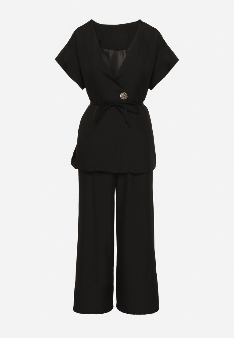 allyson Compleu de costum Negru Sacou cu Centură și Pantaloni Largi Milsedi