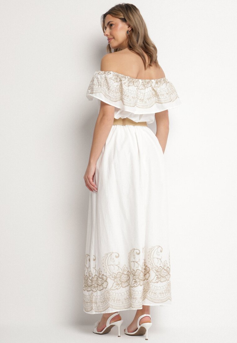 allyson Rochie Albă Spaniolă stil Boho cu broderie și curea cu cataramă Mellirna