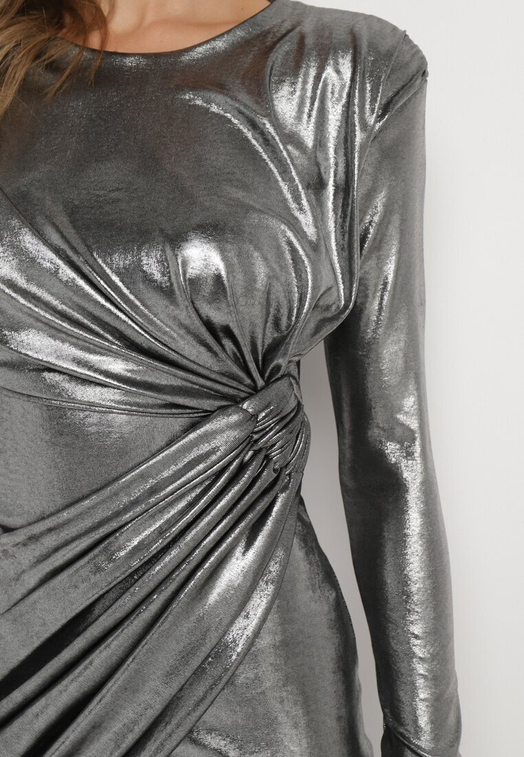 allyson Rochie Argintie Metalică Maxi cu Volane Decorative Virelia