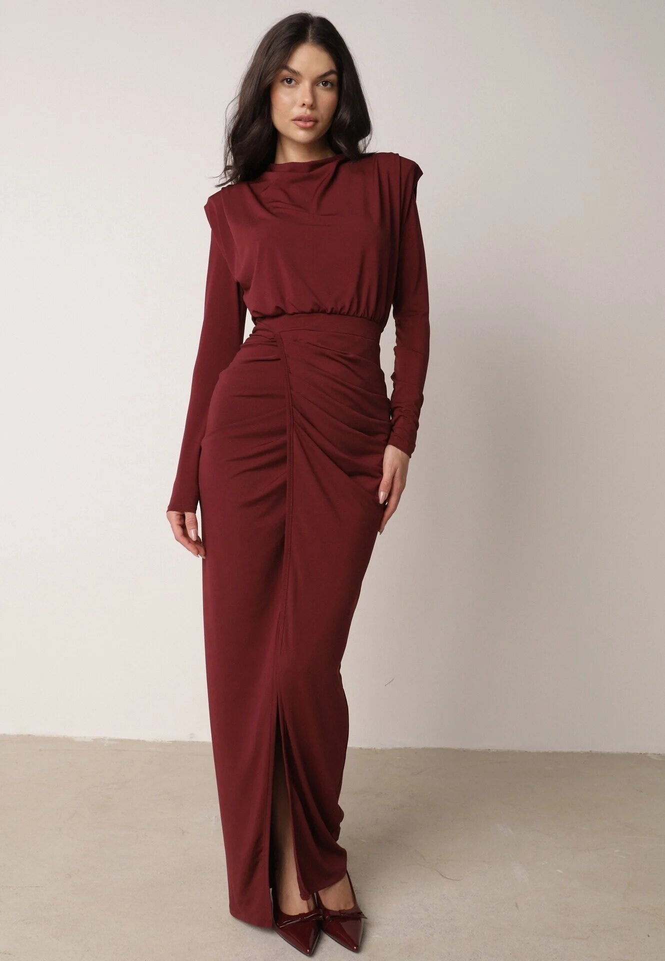 allyson Rochie Bordo de cocktail cu croială mulată cu drapaj Besel