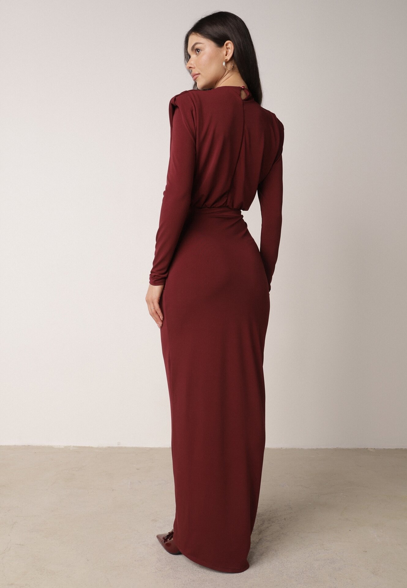 allyson Rochie Bordo de cocktail cu croială mulată cu drapaj Besel