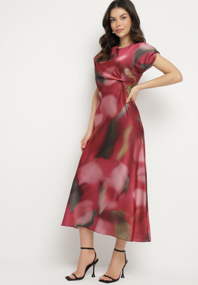 allyson Rochie Cloș Roșie cu Imprimeu Abstract cu Drapaje Decorative Tillanara