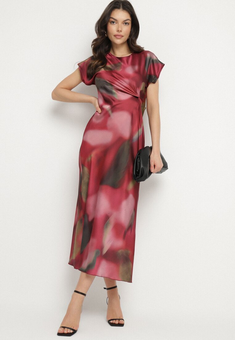 allyson Rochie Cloș Roșie cu Imprimeu Abstract cu Drapaje Decorative Tillanara