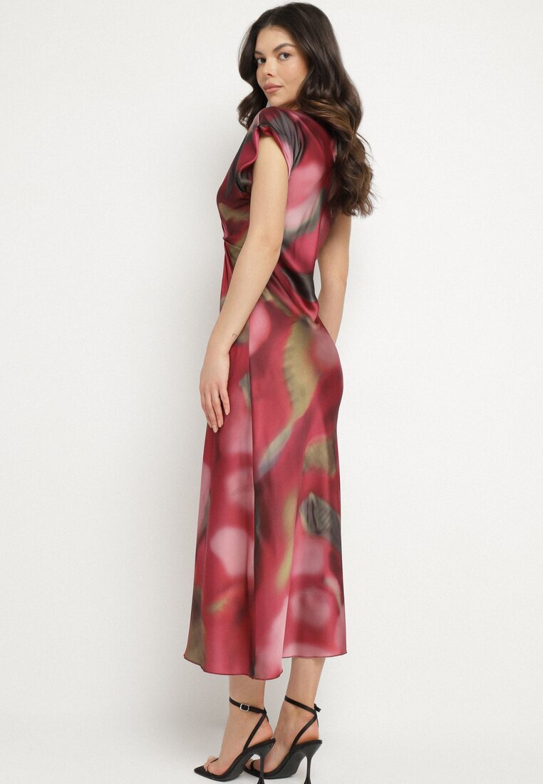 allyson Rochie Cloș Roșie cu Imprimeu Abstract cu Drapaje Decorative Tillanara