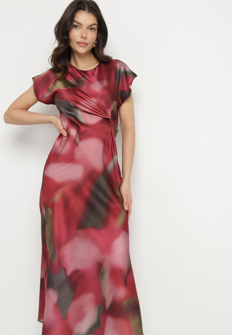 allyson Rochie Cloș Roșie cu Imprimeu Abstract cu Drapaje Decorative Tillanara