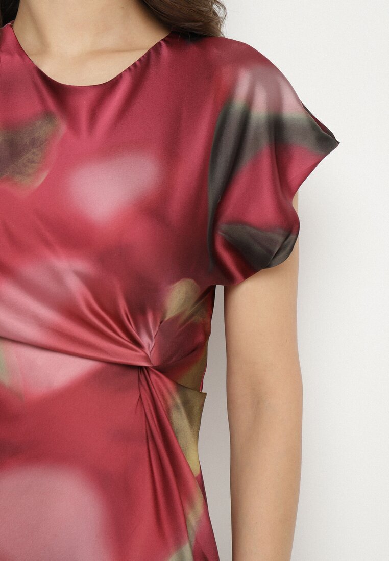 allyson Rochie Cloș Roșie cu Imprimeu Abstract cu Drapaje Decorative Tillanara