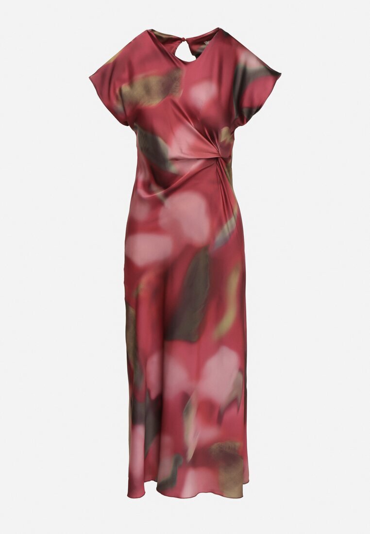 allyson Rochie Cloș Roșie cu Imprimeu Abstract cu Drapaje Decorative Tillanara
