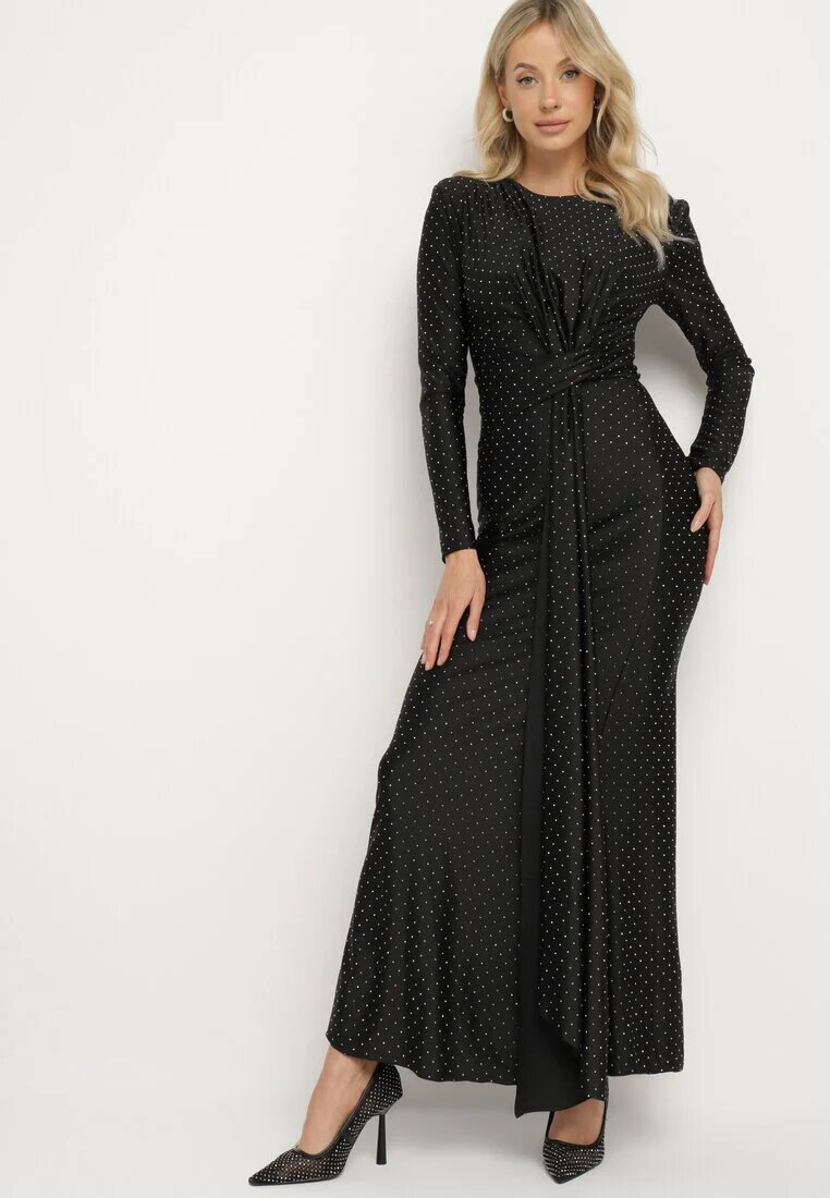 allyson Rochie De Cocktail Neagră cu Croială Ajustată cu Zirconii și Drapată în Talie Issalina