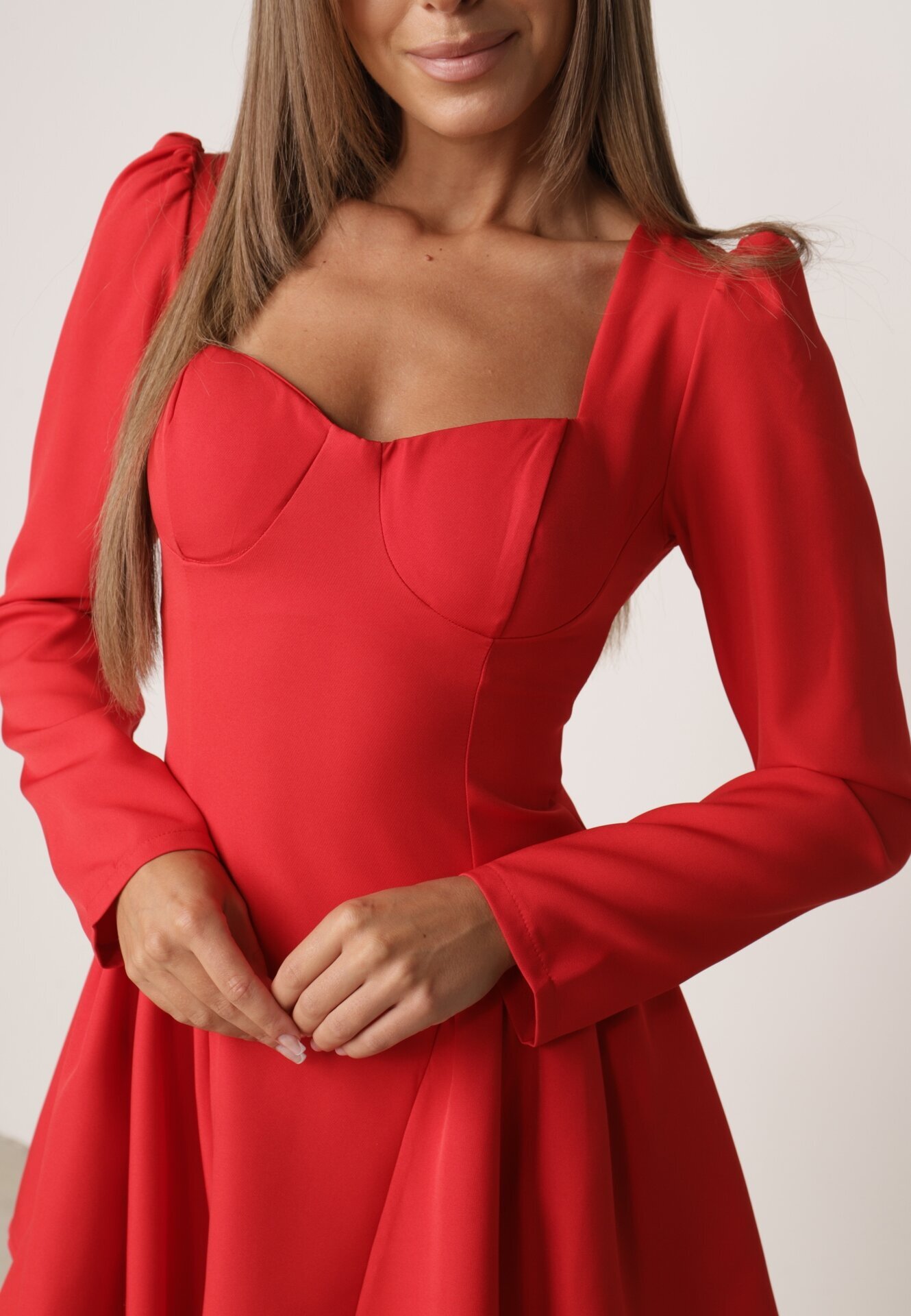 allyson Rochie de cocktail Roșie cu croi evazat cu volane și corset Farian