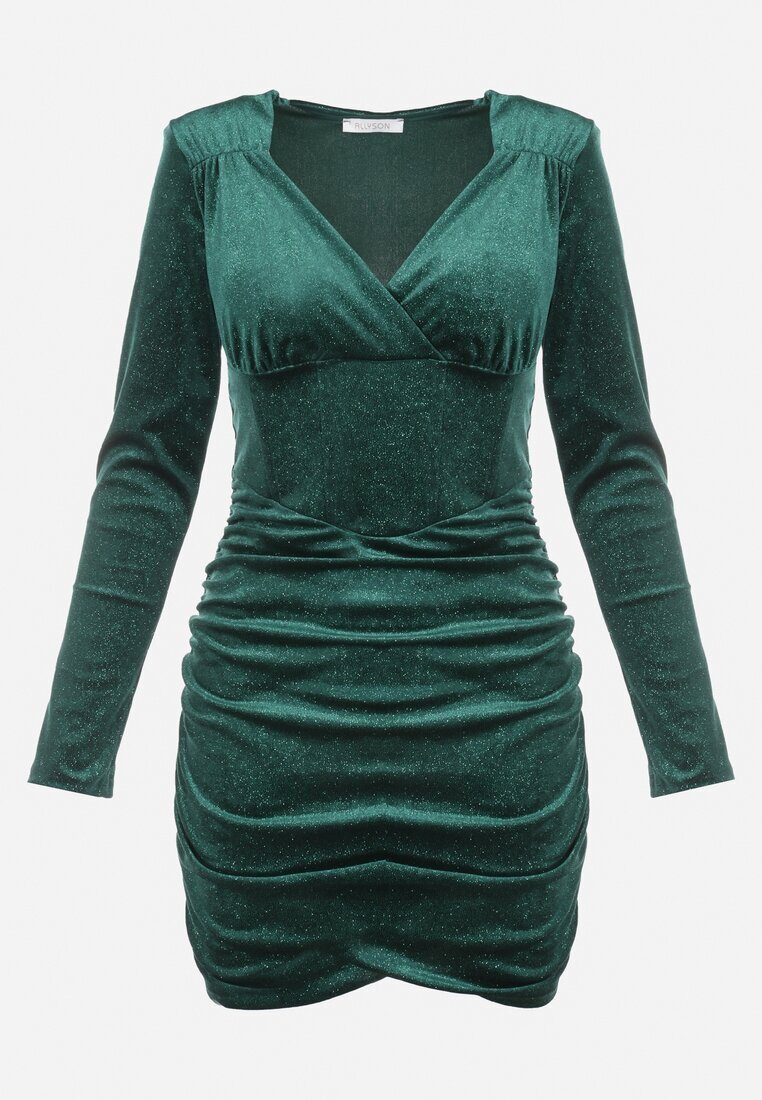 allyson Rochie de velur Verde cu talie tip corset și drapaj Hanitra