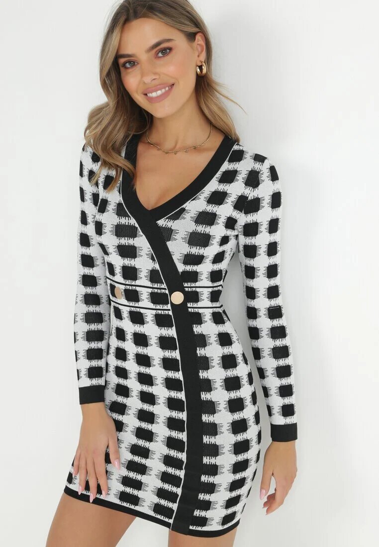 allyson Rochie Gri deschis Tricotată cu Model Geometric cu Fir Metalic Frano