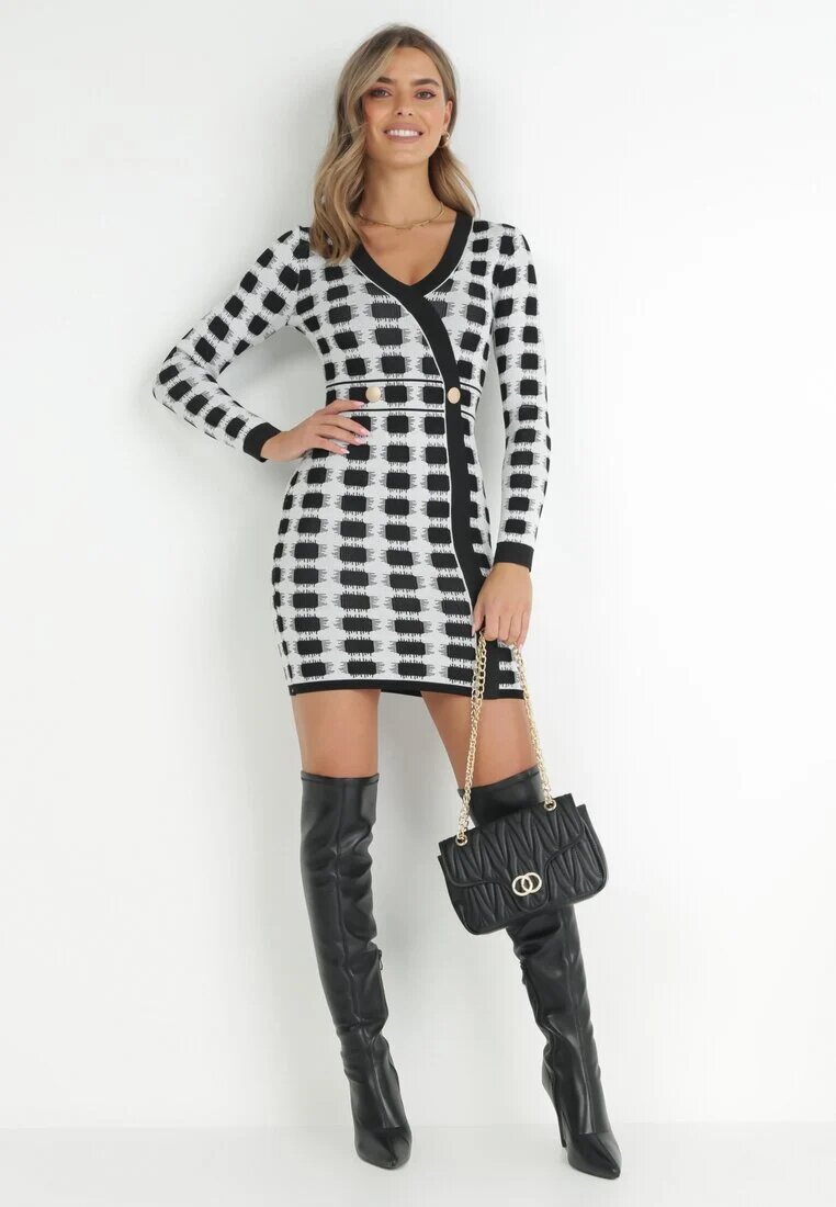 allyson Rochie Gri deschis Tricotată cu Model Geometric cu Fir Metalic Frano