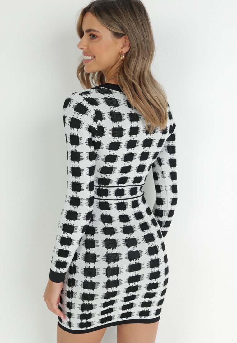 allyson Rochie Gri deschis Tricotată cu Model Geometric cu Fir Metalic Frano