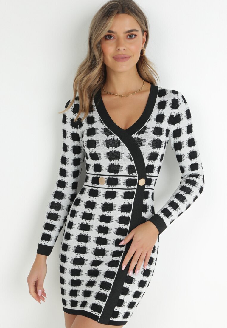 allyson Rochie Gri deschis Tricotată cu Model Geometric cu Fir Metalic Frano