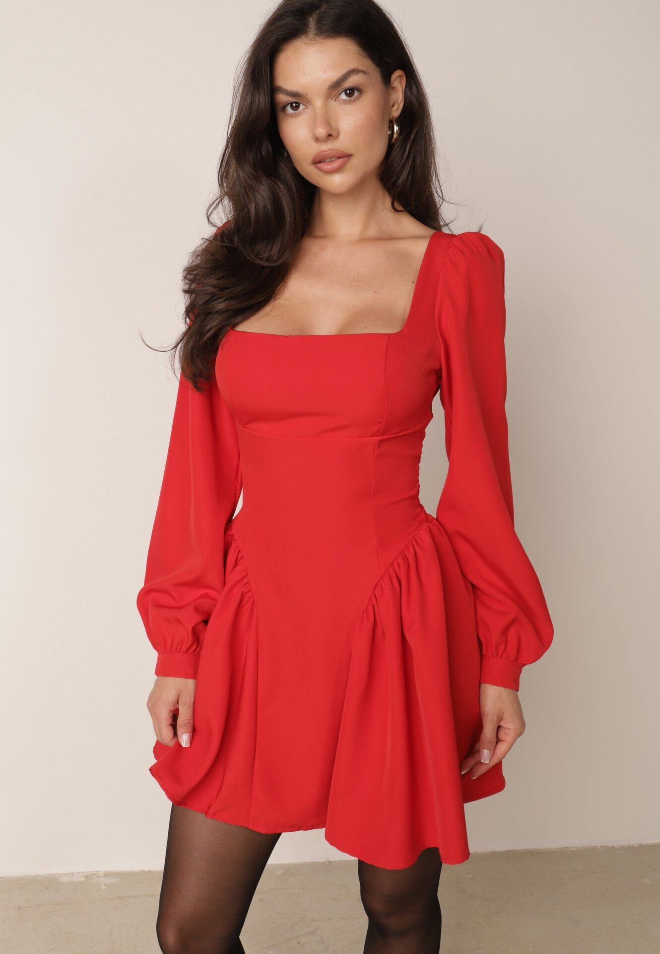 allyson Rochie Roșie Cloș cu top tip corset și curea din material la spate Enadil