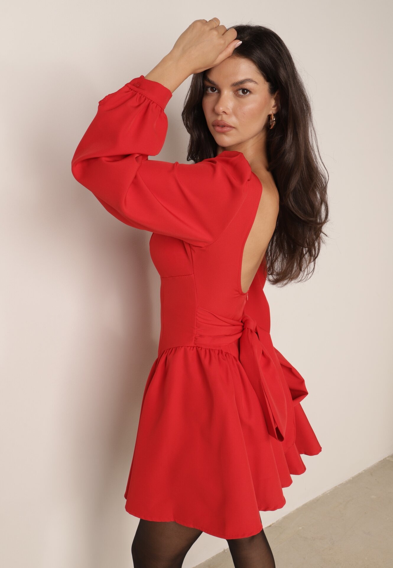 allyson Rochie Roșie Cloș cu top tip corset și curea din material la spate Enadil