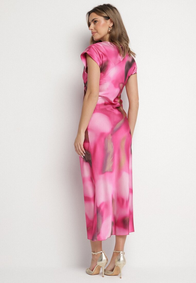 allyson Rochie Roz Cloș cu Print Abstract cu Drapaj Decorativ Tillanara