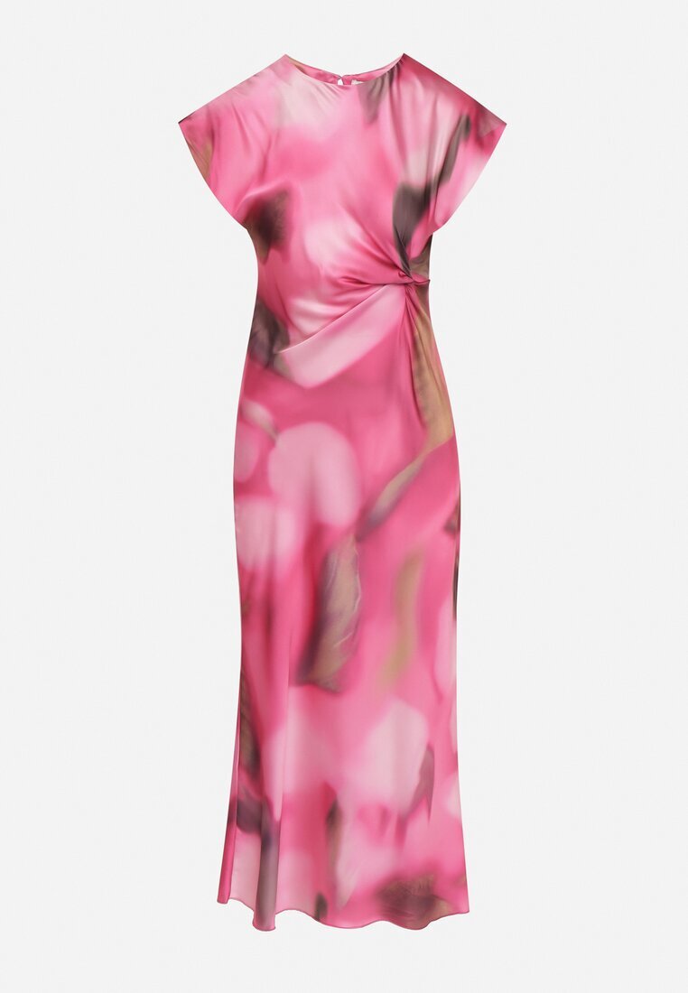 allyson Rochie Roz Cloș cu Print Abstract cu Drapaj Decorativ Tillanara